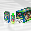 Neon-green vape pod with a cartoon monkey graphic sits between a small boxed kit and a large blue-green '4 in 1' multi-pack box featuring gorilla illustrations and a nicotine warning label.