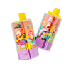 Two bright plastic squeeze bottles with yellow caps, each showing a cartoon monkey in colorful clothing on a pink checkered background; the left bottle features an angry monkey in a yellow jacket with headphones and flavor labels like 'Strawberry Watermelon' and '20K,' while the right bottle shows a screaming monkey in a pink hoodie and purple beanie with a Mango Ice flavor label.