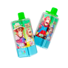 Two colorful squeeze pouches with bright green caps and blue bases, each featuring cartoon monkeys on the label: the left pouch shows apes with a safari hat and the text '120K' with flavor badges like Watermelon Ice and Blueberry Cherry, while the right pouch shows a monkey in a red jacket with a 'Summer Time' badge.