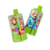 Two bright green, rectangular squeeze bottles with lime caps are angled side by side, each featuring a colorful label with animated gorillas in outfits and bold graphics.