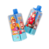 Two bright, tilt‑ed plastic squeeze bottles with blue caps, each showing animated characters and bold, colorful labels on a blue panel against a black background.
