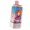 A pink-topped vape pod with a glossy pink cap and bottom, featuring a vibrant label with cartoon monkeys and neon graphics on a blue checkered background.