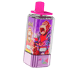 Colorful bottle-shaped vape mod with a bright pink cap and purple body, featuring a neon cartoon label with monkeys and vibrant graphics.