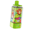 A neon green rectangular bottle with a large lime-green cap, showing a colorful label featuring cartoon monkeys in hoodies and a bold UR logo on a checkered background.