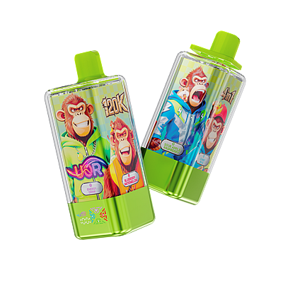 Two bright green, rectangular squeeze bottles with lime caps are angled side by side, each featuring a colorful label with animated gorillas in outfits and bold graphics.