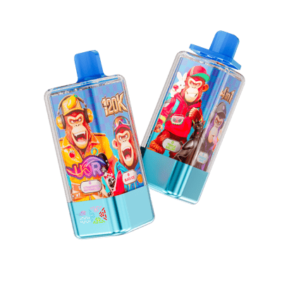 Two bright, tilt‑ed plastic squeeze bottles with blue caps, each showing animated characters and bold, colorful labels on a blue panel against a black background.