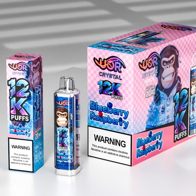 UOR Crystal 12K Disposable Vape with Screen 12000 Puffs Rechargeable Sleek Design with LED Display Blueberry Raspberry