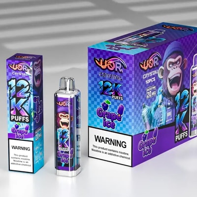 UOR Crystal 12K Disposable Vape with Screen 12000 Puffs Rechargeable Sleek Design with LED Display Grape ice