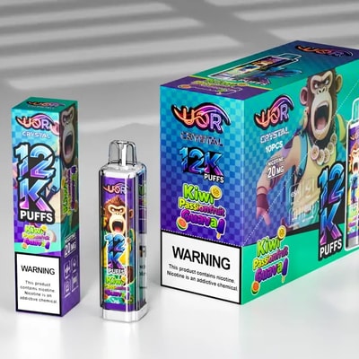 UOR Crystal 12K Disposable Vape with Screen 12000 Puffs Rechargeable Sleek Design with LED Display Kiwi Passion fruit guava