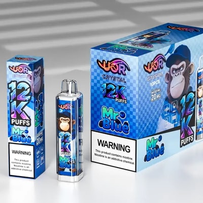 UOR Crystal 12K Disposable Vape with Screen 12000 Puffs Rechargeable Sleek Design with LED Display Mr blue