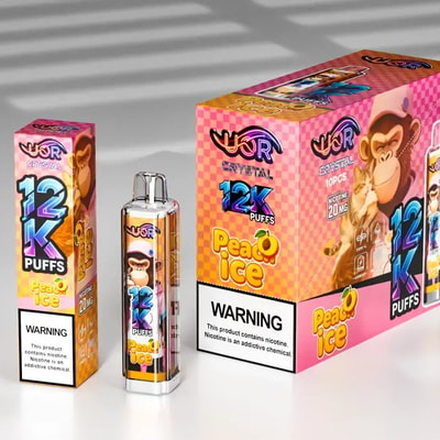 UOR Crystal 12K Disposable Vape with Screen 12000 Puffs Rechargeable Sleek Design with LED Display Peach ice