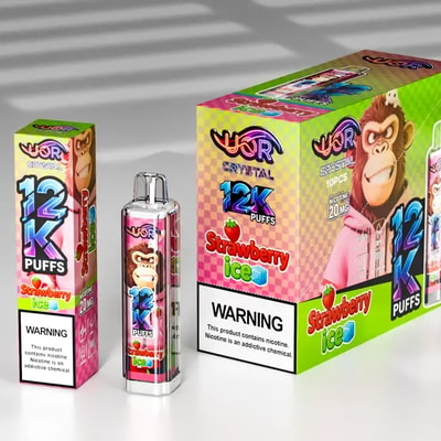 UOR Crystal 12K Disposable Vape with Screen 12000 Puffs Rechargeable Sleek Design with LED Display Strawberry ice