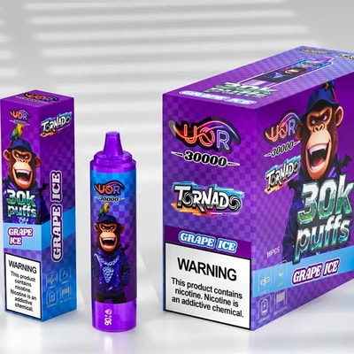 UOR Tornado 30K Puffs Disposable Vape with Screen 30000 Puffs Rechargeable LED Display for Battery & E-Liquid Grape Ice