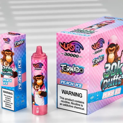 UOR Tornado 30K Puffs Disposable Vape with Screen 30000 Puffs Rechargeable LED Display for Battery & E-Liquid Peach Ice