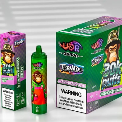 UOR Tornado 30K Puffs Disposable Vape with Screen 30000 Puffs Rechargeable LED Display for Battery & E-Liquid Strawberry Kiwi