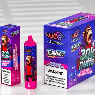 UOR Tornado 30K Puffs Disposable Vape with Screen 30000 Puffs Rechargeable LED Display for Battery & E-Liquid Strawberry Raspberry Cherry